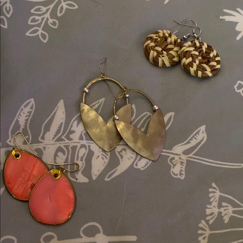 Gold and Orange/Pink and Wicker Earrings Set all never worn